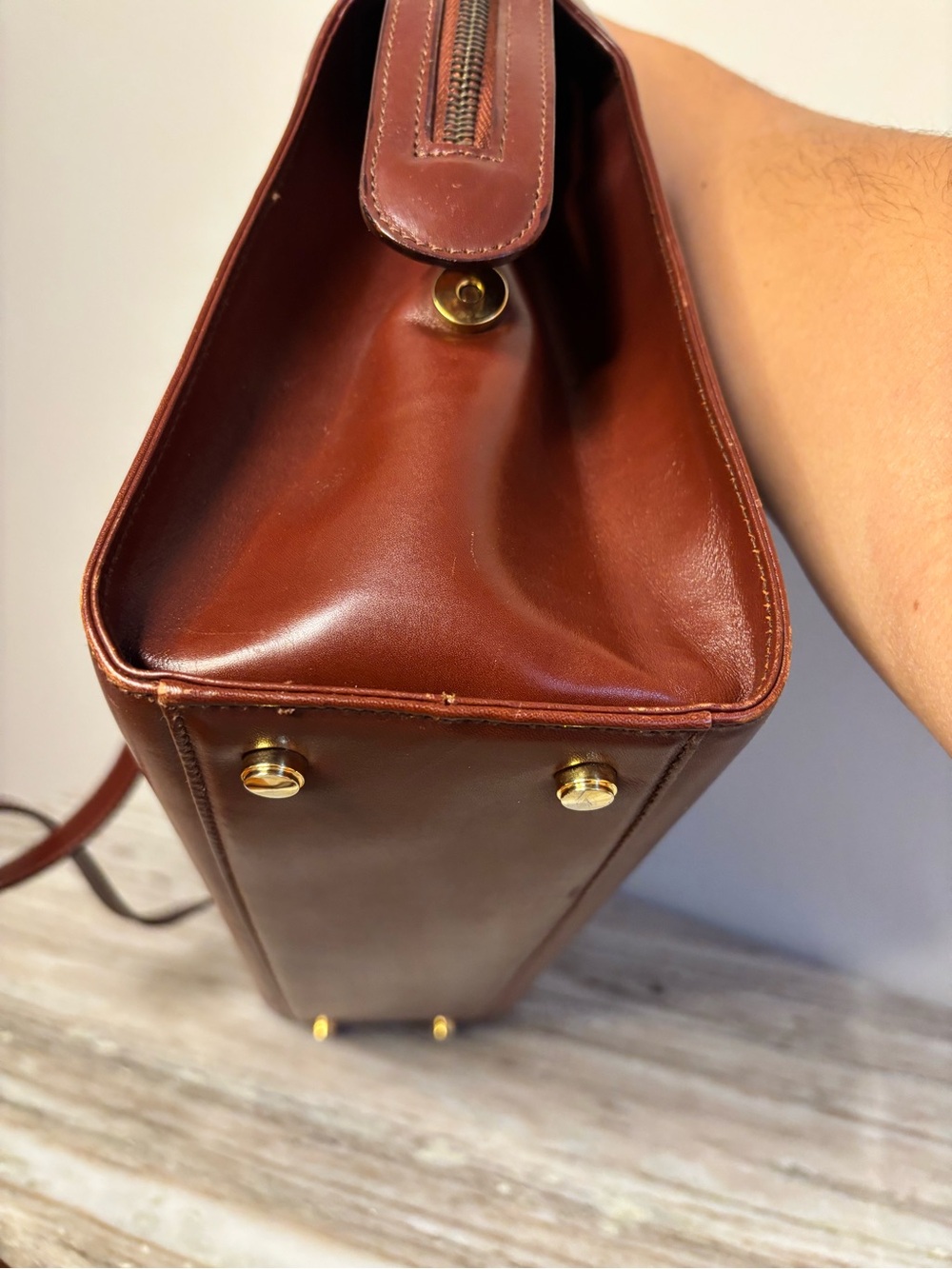 Vintage Salvatore Ferragamo Brown Leather Gancini Dome Satchel Crossbody Bag - Picture 7 of 15